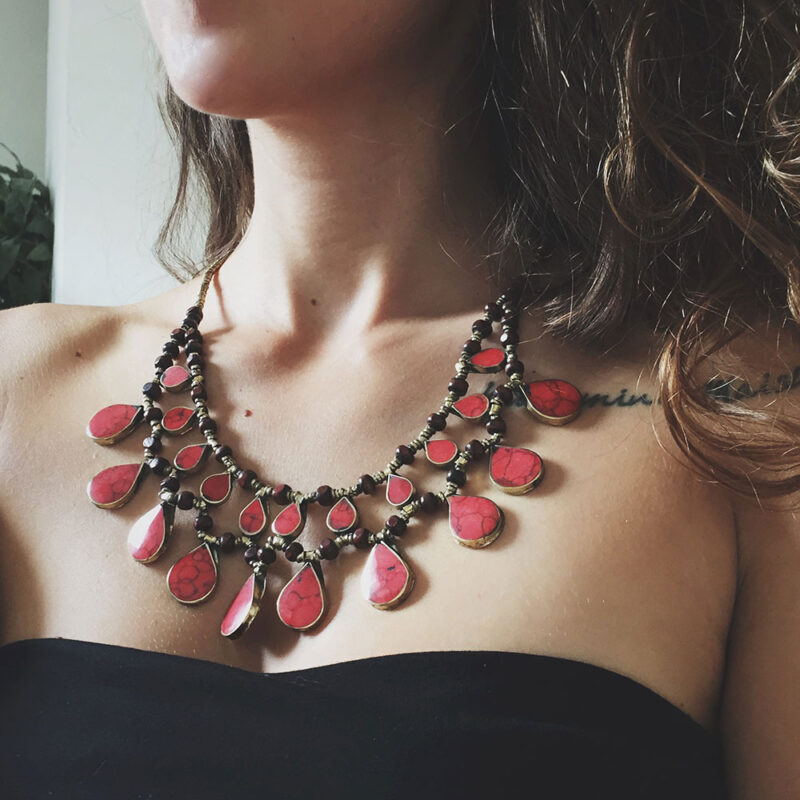 Collier double rang rouge